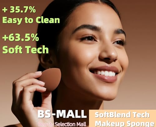 BS-MALL Makeup Sponge Set Pro Versionā V3.0 Soft Blending Tech For Foundation Blending Blush Highlight 1 XL Dual-Use Makeup Sponge & Waterproof Silicone Cosmetic Travel Bag Brown - Image 3