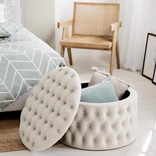 Repose-pieds avec rangement salon table basse ronde et pouf entrée - 6