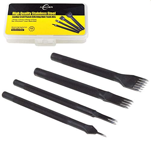 Aiskaer Latest Model Stainless Steel 3mm 1/2/4/6 Prong DIY Diamond Lacing Stitching Chisel Set Leather Craft Kits,Has Been Polished, More Sharp and Durable