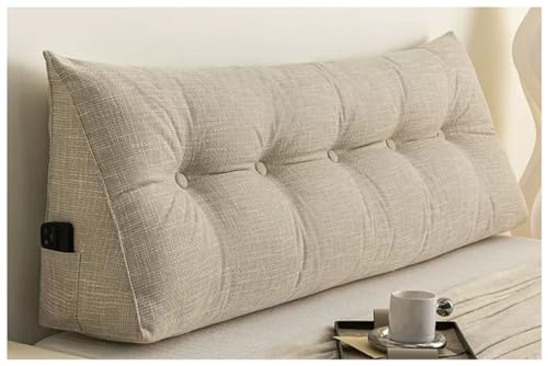 Almohada De Cabecera De Cuña Extraíble Y Lavable,Almohada De Lectura De Cabecera Triangular Cojines De Reposapiés (Flax 120cm/47.2inch)