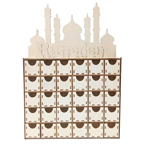 Ramadan Calendar Wooden Ramadan Advent Calendar Desk Calendar 30 Days Eid Mubarak Festive Countdown Calendar Party Supplies Storage Box Home Office Table Decoration Calendar Gifts For Kids #TOP25