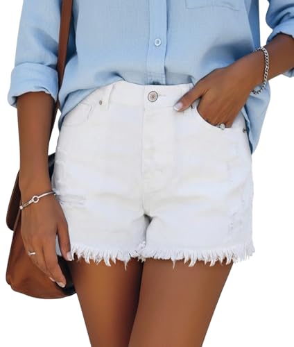 Image of onlypuff Women Denim Shorts Ripped Mid Waisted Jean Shorts with Pockets