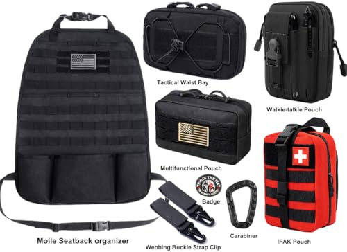Image of Molle Seat Back Organizer, Tactical Car Seat Cover Organizer Panel with Pouches, Molle Universal Vehicle Panel (Red)
