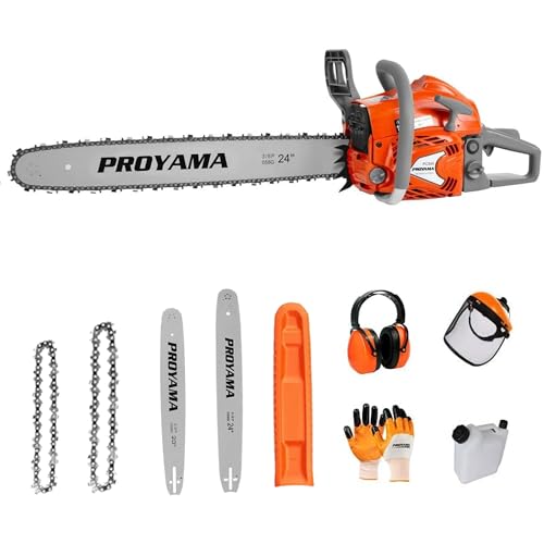PROYAMA PCS68 Gas Powered Chainsaw, 68CC 2 - Cycle Powerful Chain Saw, 20 Inch 24 Inch Guide Bar, Outdoor Cordless Chainsaw, Gasoline Wood Cutting Machine for Cutting Forest Wood Garden Trimming Tools