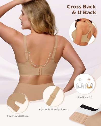As Fairy Womens Seamless Wireless Comfort Bra with Soft Support No Underwire Push Up T-Shirt Bra Dark Skin 42DDD — view 4