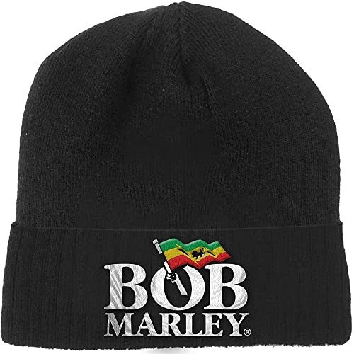 Bob Marley Beanie Hat Jamaican Flag Logo Official Black
