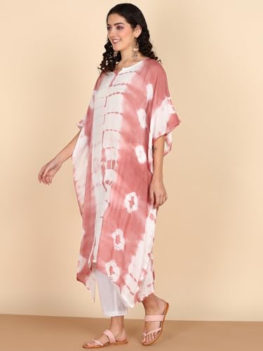 Image of Maaesa Women Handcrafted Tie & Dye Rayon Crepe Kaftan Dress | Casual Wear | Flowy Kaftan Style | Lightweight & Breathable Fabric