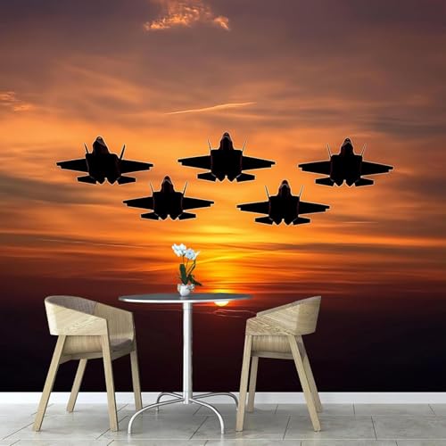 Fotomurales Decorativos Pared Avión 3D Mural Autoadhesivo Pared Paisaje del Atardecer Papel Pintado Tela de Seda Papel Tapiz Panorámico 150x105 cm B-4700