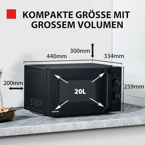 Toshiba MW2-MG20PF(BK)/GE Mikrowellenherd 800 W mit knuspriger Grill- & Kombigarfunktion, 5 Leistungsstufen, 1000 W Grillleistung, Schwarz – Bild 4