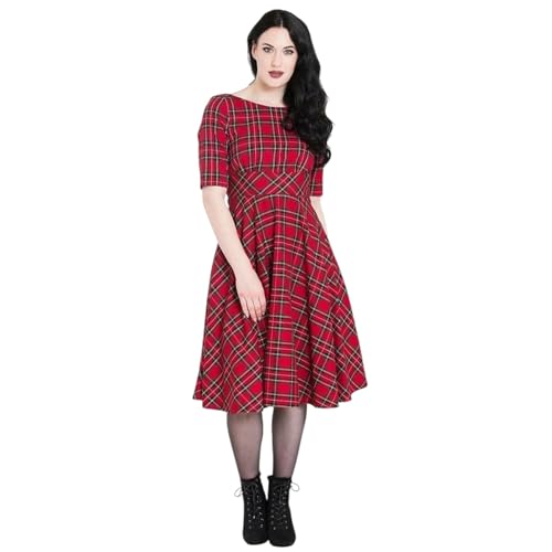 open lace back dress Hell Bunny Women's Jayden Stretch Mesh Tartan Print Dress