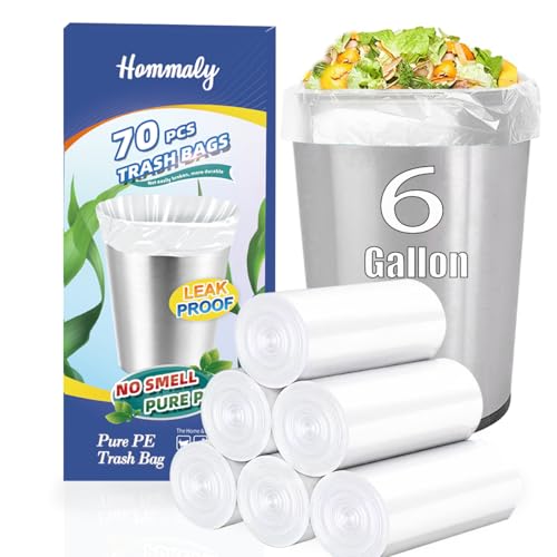 6 Gallon 70 pcs Clear Trash Bags Strong Clear Garbage Bags, Bathroom Trash Can Bin Liners, Plastic Bags for Office Home Kitchen, Fit 6 gallon,7 gallon Waste Basket Liner 5,6,7 Gal(6G70-Clear)