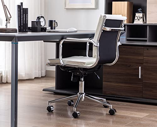 Shunzhi Leather Desk Chair With Armrest Pu Leather Office Chair Midback Adjustable Home Computer Executive Chair Swivel Conference Task Chair Managers Chair With Chrome Base, Beige And Gold #TOP5