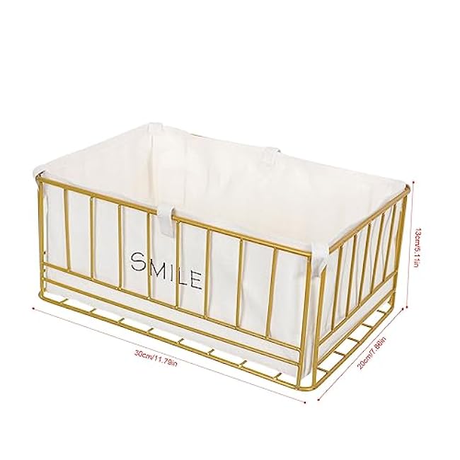 Wire Storage Basket with Fabric Liner Decorative Organizing Bins for Snacks Home Storage Solution for Kitchen and Desktop 10-Inch Size Gold Metal Wire Design