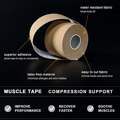4 Pack Kinesiology Tape For Sports Athletes - 16 Ft Waterproof Athletic Tape For The Knee, Elbow And Shoulder Muscles, Etc. (Beige) #TOP6