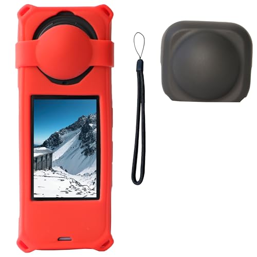 Coque silicone Insta360 X5 PCTC avec cache objectif protection rouge