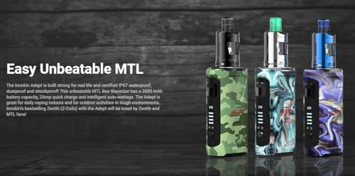 INNOKIN Adept Zlide Vaping Kit, Waterproof, IP67, Equipped with Zlide Tank, Z Coil Compatible, Long Lasting Battery, E Cigarettes, E Cig, Starter Kit, Innokin Vaping, No Nicotine (Forest Camo)