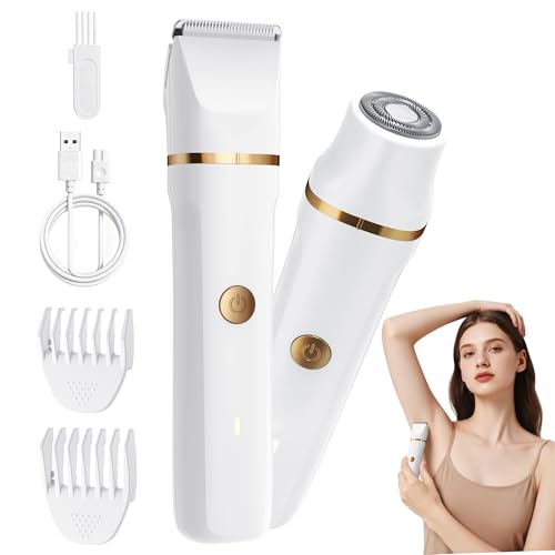 Lady Shavers for Women 2-in-1 Bikini Trimmer Woman IPX7 Waterproof Body Trimmer Rechargeable Pubic Hair Trimmer for Women Wet and Dry Painless Electric Foil Shaver for Body Arms Legs Underarms Cream