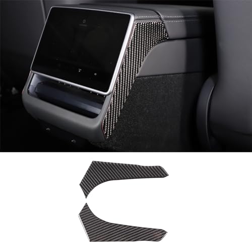 Rear Center Console Panel Cover Trim for Tesla Model 3 Highlander 2023-2024, Car Rear Console Screen Side Decor Sticker, Rear Back Air Conditioner Outlet Vent Panel Side Trim Strip? Carbon Fiber1