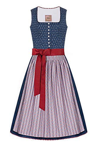 Moser Midi Dirndl 70 cm blau weiß rot Gemustert Jenny 007295, gefüttertes...