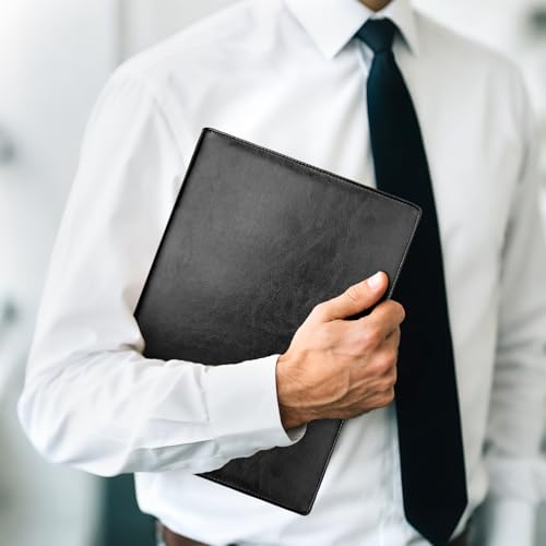 NEWYES Dokumentenmappe A4 mit 30 Klarsichthüllen – Wasserabweisende Präsentationsmappe aus Kunstleder, ideal für Büro, Geschäftsreisen & als Geschenk für Männer – Schwarz