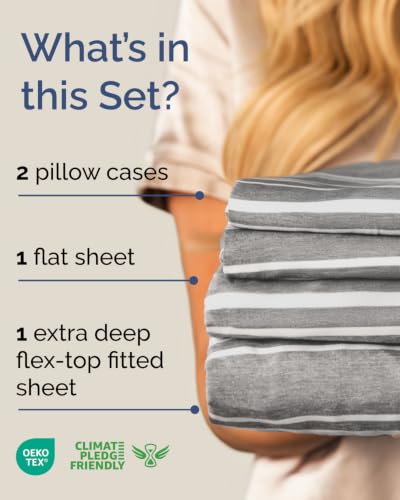 Image of Flex Top Split Head King Sheet Set - 4 Piece Extra Deep - Grey Stripes 3