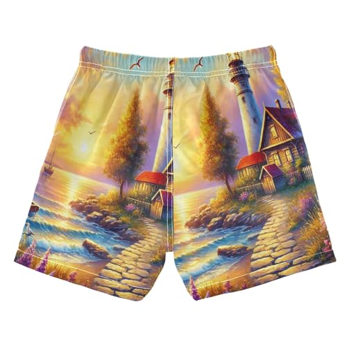 Dusk Lighthouse Sea Boys Swim Trunks Quick Dry Toddler Swimsuit Boy Bathing Suits Swimwear Board Shorts 4T Multi2