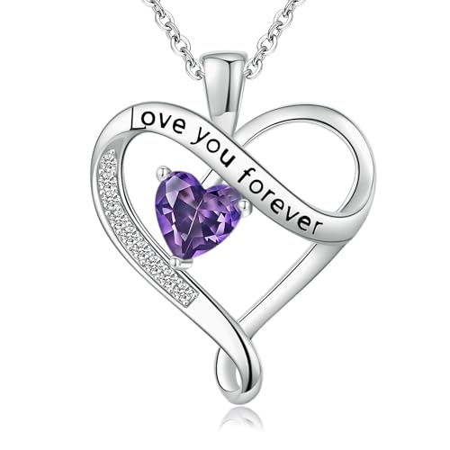Infinity Heart Necklaces for Women - S925 Sterling Silver Love Heart Birthstone Pendant Necklace, Wedding Anniversary, Birthday, Mothers Day Gifts for Mom, Mother, Wife, Girlfriend