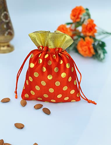 Image of Women's Polka Dot Potli Bags for Return Gifts Wedding Gift for mom Potli Purse Gift Bags Fancy Potli bag Diwali Potli Karwachauth Potli - Red Polka 1kg Large size (25cm x 27cm)