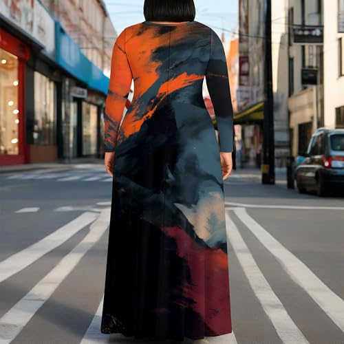 Image of PinkPatty Plus Size Maxi Dresses for Women Long Sleeve Crew Neck Casual Fall Dress with Pockets