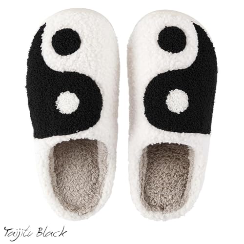Image of Women's Men's Preppy Happy Face Slippers Comfy Warm Plush Slip-On House Slipper for Winter Indoor Soft Cushion Non-slip Fluffy Slides Slippers