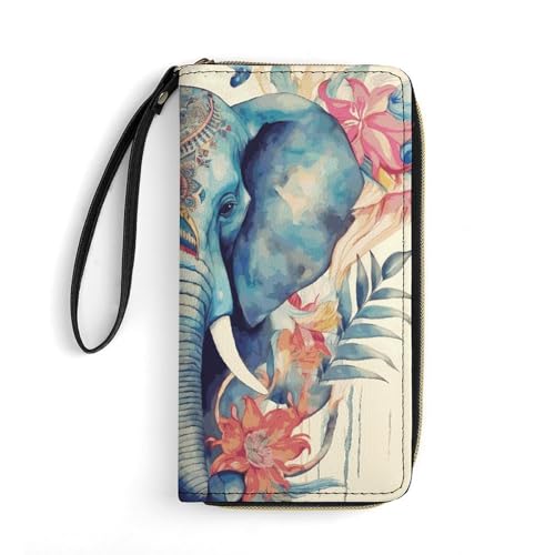 QMNLKH Stylish And Durable Peacock Feathers Elephant Printed Leather Wallet: A Must-have Storage Bag for The Holidays, Suitable for Storing ID Cards, Various Cards And Change