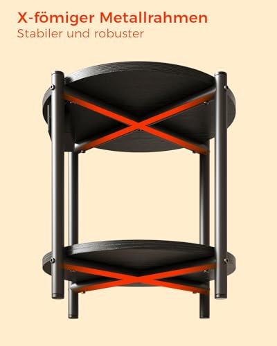 IRONCK Beistelltisch rund, Couchtisch mit Steckdose, Kleiner Tisch Holz, Wohnzimmertisch 2 Ablagen,Sofatisch,USB & Type-C-Anschluss… – Ansicht 5
