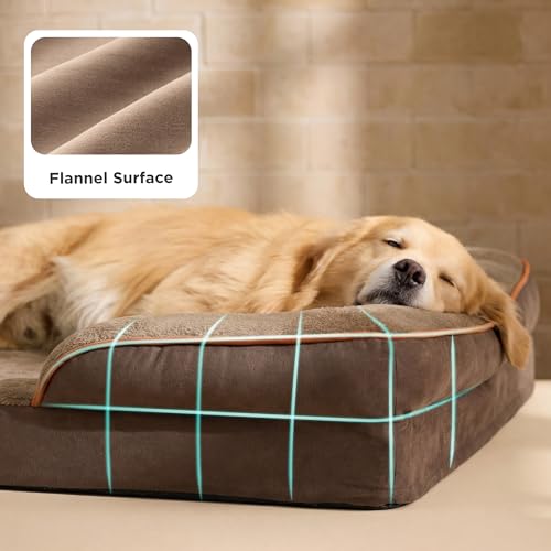 BEDSURE orthopädisches Hundebett Ergonomisches Hundesofa - 132x104 cm Hundecouch mit eierförmiger Kistenschaum für große Hunde, waschbar rutschfest Hundebetten, braun