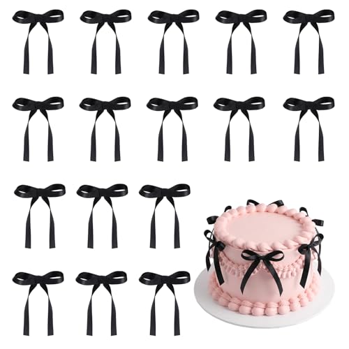 NatNarr 30PCS Black Bows for Cake Bow Cake Topper Pretied Ribbon Bow Cupcake Toppers - Ready to Use for Birthday Wedding Baby Shower Graduation Dessert Display Decorations Simple Elegant Style