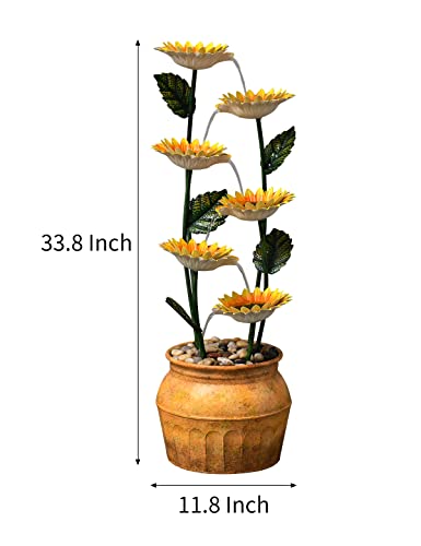 Axoso Outdoor Fountains And Waterfalls Cascading Sunflower Fountain 6-Tiers Indoor Outdoor Freestanding Water Fountain Garden Patio Backyard Porch Balcony Home Living Room Office Décor, 33.8 Inch Tall #TOP2