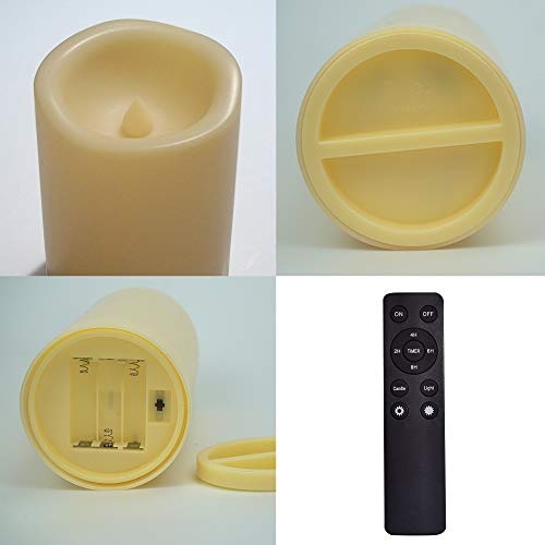 Image of Waterproof Outdoor Flameless Candles with Remote, Set of 2, Large 4 inch x 6 inch Battery Operated Electric LED Pillar Candle Set for Home Decor Party Wedding Supplies Garden Christmas Decoration Gift