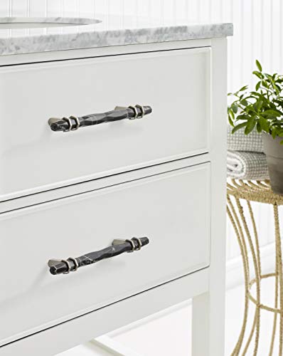 Image of Amerock 5-1 /16 inch Carrione Marble Black /Satin Nickel Drawer Pull | 5-1 /16 inch (128mm) Center-to-Center Mounting Distance and 7-1 /2 inches Overall Length, Durable Zinc Cabinet Hardware