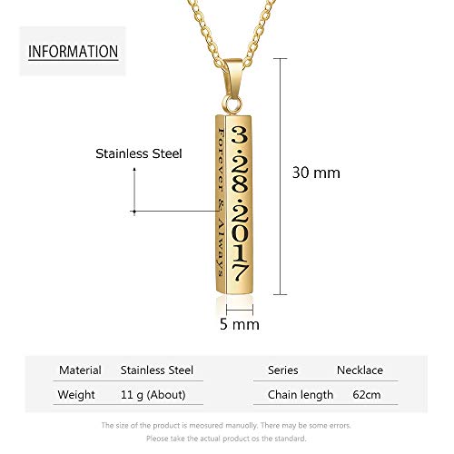 Personalized Engraved Necklace for Women Men Custom Stainless Steel Necklace Engraved Name Vertical Bar Necklace Birthday Gifts for Boyfriend (Gold)2