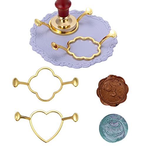 Kit de Sceau de Cire, 4pcs Moule pour Sceau de Cire en Métal pour 2,5cm Tampon de Cire avec Tapis Silicone Sceau de Cire Wax Seal Kit pour Invitations de Mariage Décor d'Enveloppes (4 Formes)