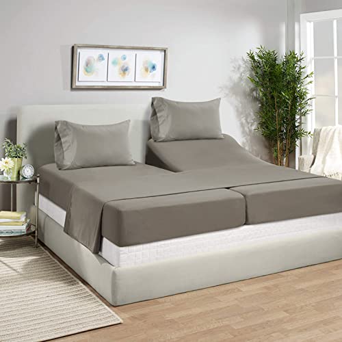 Image of LANE LINEN 100% Egyptian Cotton Split King Sheets for Adjustable Beds Sustainably Produced Luxury Hotel Like Thick Split King Bed Sheets, Machine Washable Cotton Sheets-Platinum Haze
