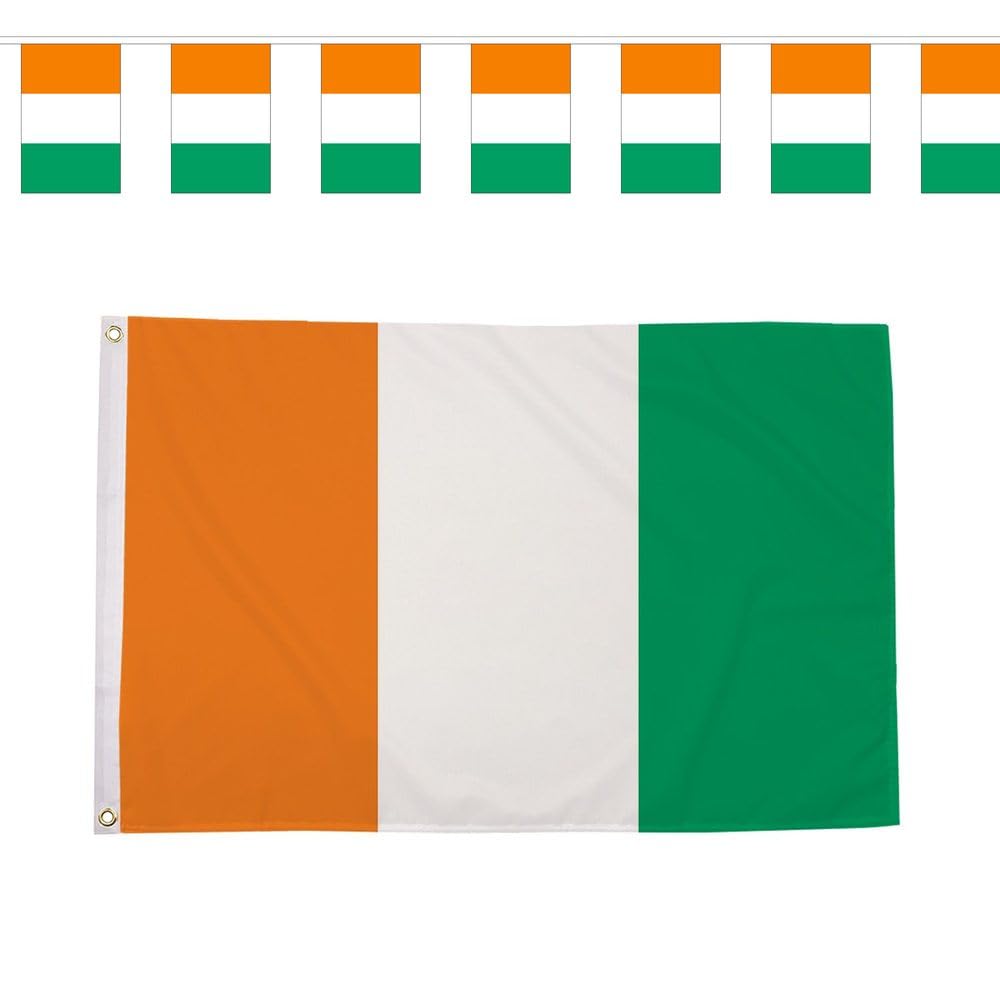 Flagtex Ivory Coast Les Elephants World Cup 2026 Medium Team Bundle Includes 5ft x 3ft Premium Polyester Flag and 9m Rectangle Bunting Football Fan Pack Indoor Outdoor Decoration