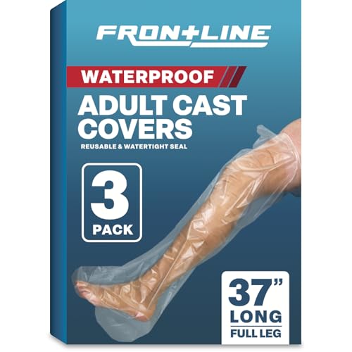 FRONTLINE 3 Pack 100% Waterproof Cast Covers for Shower Leg, Water Tight Seal, Reusable Adult Cast Protectors, After Surgery Bandage and Dressing Bag for Wounds and Burns, Full Leg 37in