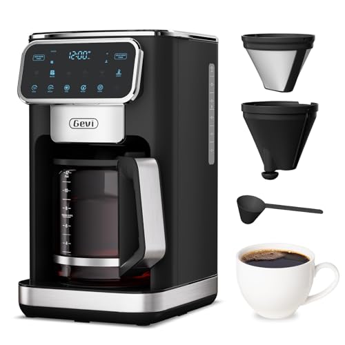 Image of Gevi 12-Cup Programmable Coffee Maker with Touchscreen, Strong Brew & Iced Coffee Options, Auto Shut-Off, 4-Hour Keep Warm, Glass Carafe, Anti-Drip System, Permanent Filter Included