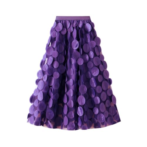 HUIFUAO - Falda de tul blanca para mujer, cintura nueva, color liso, cintura elástica, falda casual de media pantorrilla, faldas largas de tutú para mujer, Morado (, Altoa única