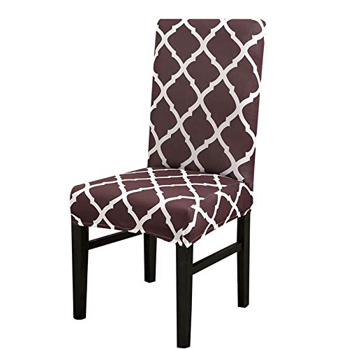 LiveGo Dining Chair Cover,Stretch Dining Chair Protective Slipcover,Elastic Removable Washable Chair Protector Seat Cover for Dining Room Banquet Party Home Decor(Coffee+white,1 Pc)