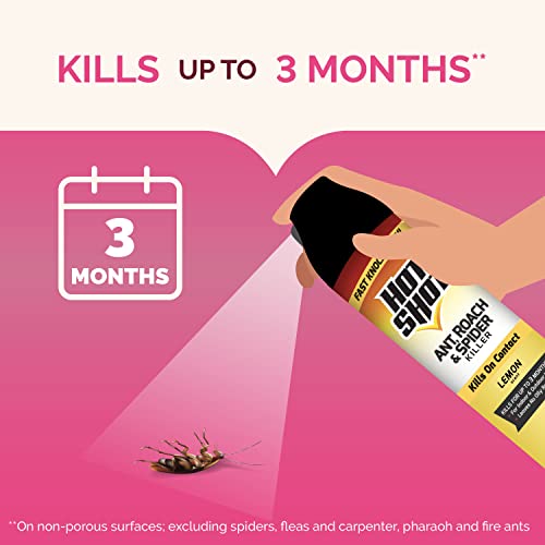 Hot Shot Ant, Roach & Spider Killer Spray, Kills Roaches And Listed Ants On Contact, Indoor & Outdoor Use, Insecticide Spray, 17.5 Ounce (Lemon Scent) #TOP7