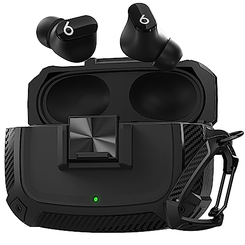 Maxjoy for Beats Studio Buds Case Cover, Studio Buds Plus Case 2023 with Lock, Studios Bud + Shockproof Protective Earbuds Cases with Keychain for Beats Studios Bud 2021/ Buds+ 2023, Black