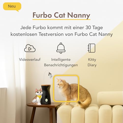 Furbo 360° Katzenkamera [Basic Kamera]: Haustierkamera mit App, Rotierende 360° Sicht, Farbnachtsicht, Tracking, Leckerliwurf, Miauen-Alarm UVM., der Favorit von Haustierbesitzern auf der ganzen Welt