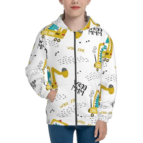 Dinosaur on Excavator Kid Hoodies Boys Zip Up Sweatshirts Girls Pullover with Pocket3