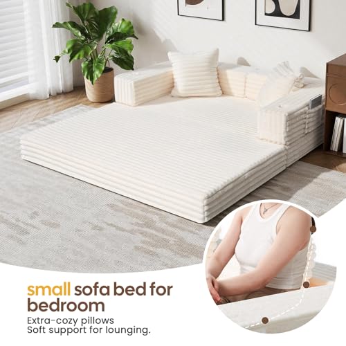 Image of COMAX Futon Sofa Bed, 4‑in‑1 Convertible Sofa Bed, Folding Boneless Couches | Boneless Couch for living room, Fold Out Small Foldable Loveseat Floor Sleeper Mattress Lounge Space‑Saving, Light Beige